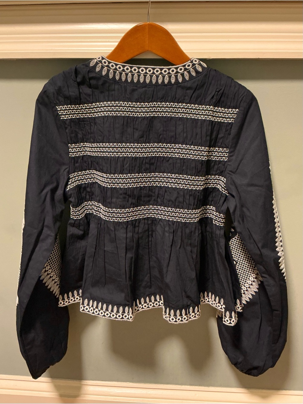 7 For All Mankind Small Navy Blue Embroidered Peasant Jacket Snap-Front Top - Picture 3 of 13